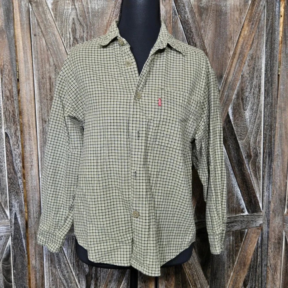 Levis Dry Goods Kids‎ Boys Medium Green Plaid Long Sleeve Button Down Shirt